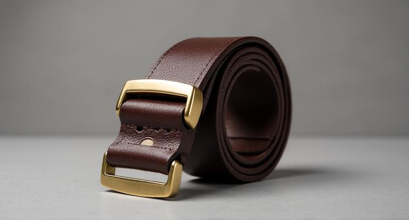 Cintura artigianale in pelle martellata marrone con fibbia in ottone