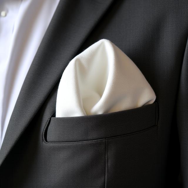 Pochette di lino bianco inserita nel taschino di una giacca scura