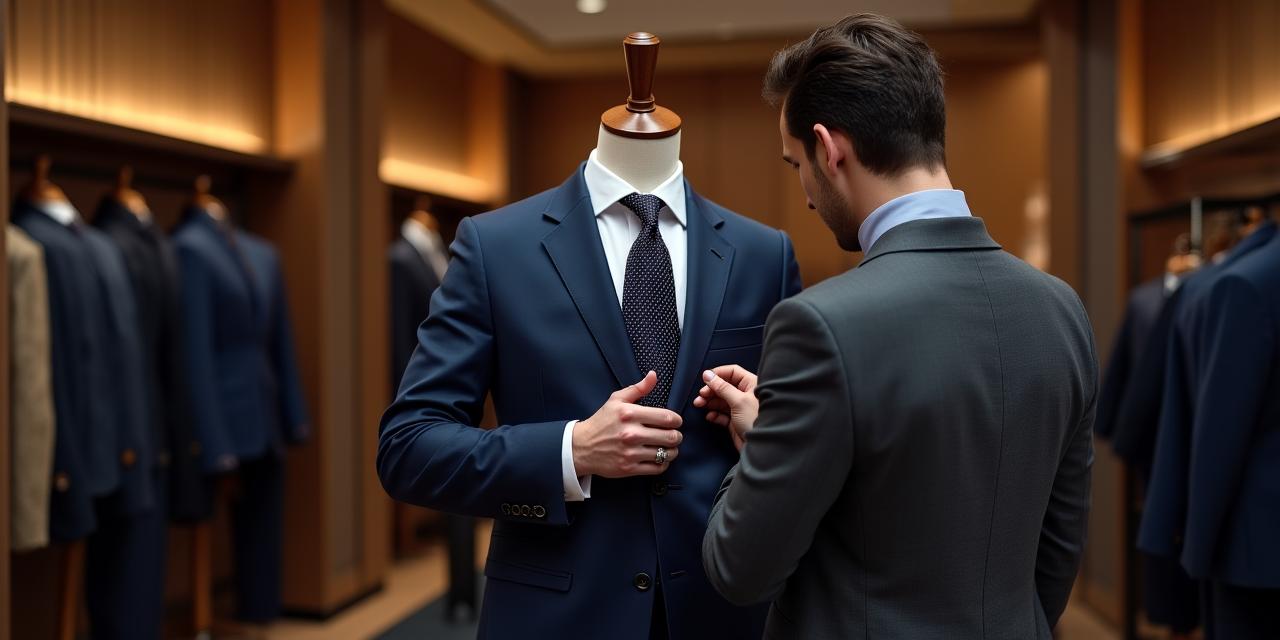 Un consulente d'immagine che osserva i dettagli di una giacca sartoriale