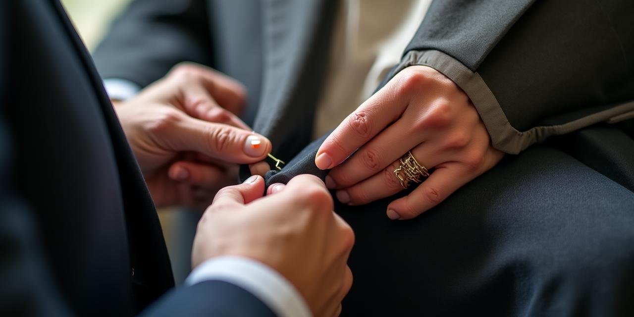 Dettaglio sartoriale di alta qualità rappresentante l'integrità del brand
